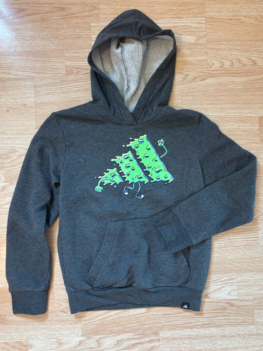 Adidas Gray Hoodie Green Slime Logo